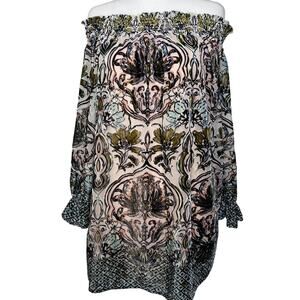 The Room Ark & Co Womens Dress Large Tunic Floral Velvet Off Shoulder Lined NWT
